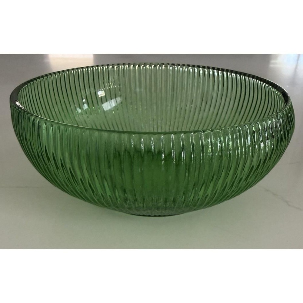 Vintage E.O Brody Co. Emerald Green Ribbed Glass Bowl 5.75" D Cleveland OH USA